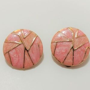 VINTAGE GOLD SWIRL ENAMEL CLIP EARRINGS